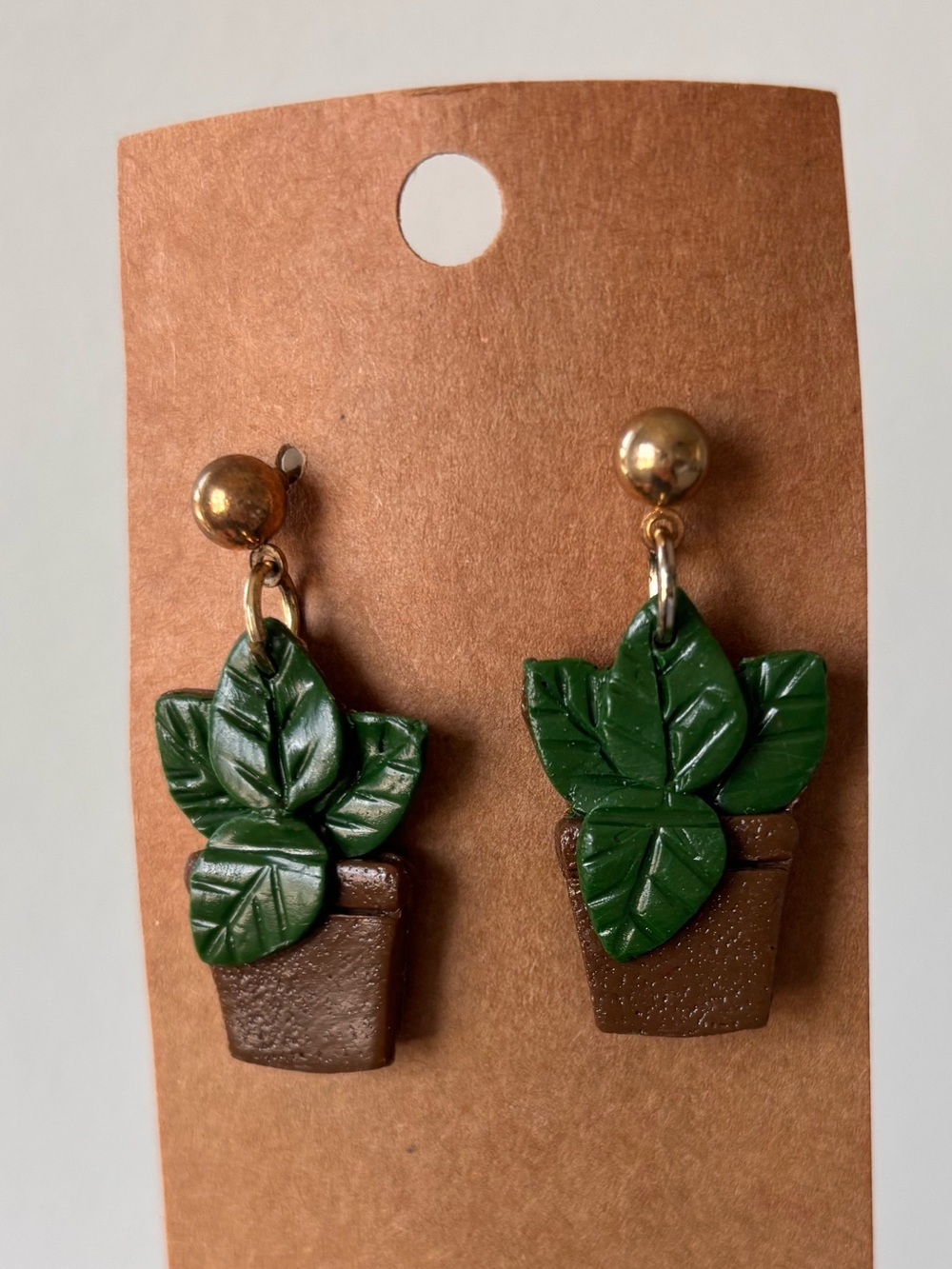Handmade Green Leaf Potted Plant Earrings - Women Jewelry